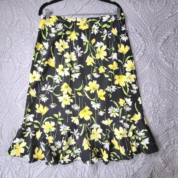 Alfred Dunner Dresses & Skirts - Alfred Dunner‎ Skirt 14 Black Floral Ruffle Cottagecore Eclectic Boho Skirt